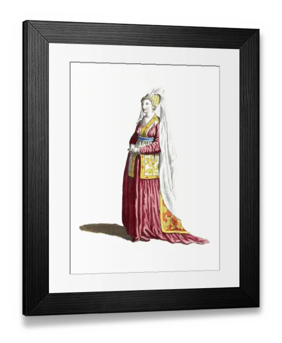 Framed Print : Historical clothing, fashion over time, clothing of a noble lady from Syria in 1581, digitally restored reproduction of a model from the 18th / 19th century, exact date unknown, woman standing in a magnificent red and yellow dress with a long veil Framed Print : Historical clothing, fashion over time, clothing of a noble lady from Syria in 1581, digitally restored reproduction of a model from the 18th / 19th century, exact date unknown, woman standing in a magnificent red and yellow dress with a long veil