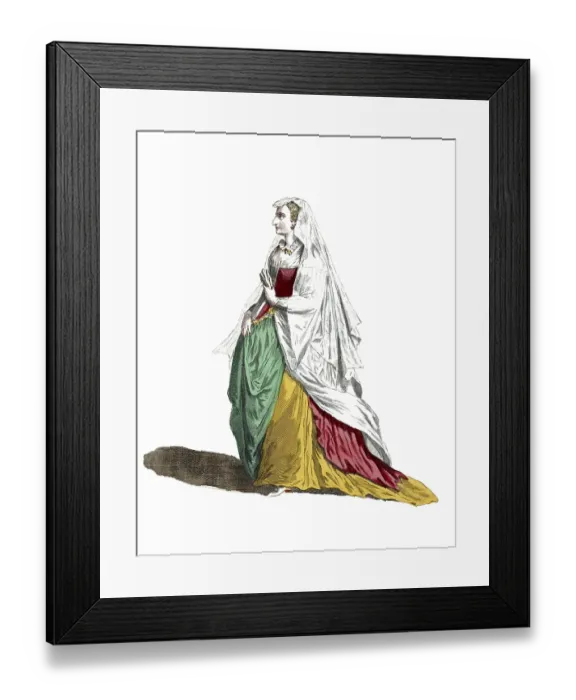 Framed Print : Historical clothing, fashion in the course of time, clothing of a noble lady from Rome in 1581, Italy, digitally restored reproduction of a model from the 18th / 19th century, exact date unknown