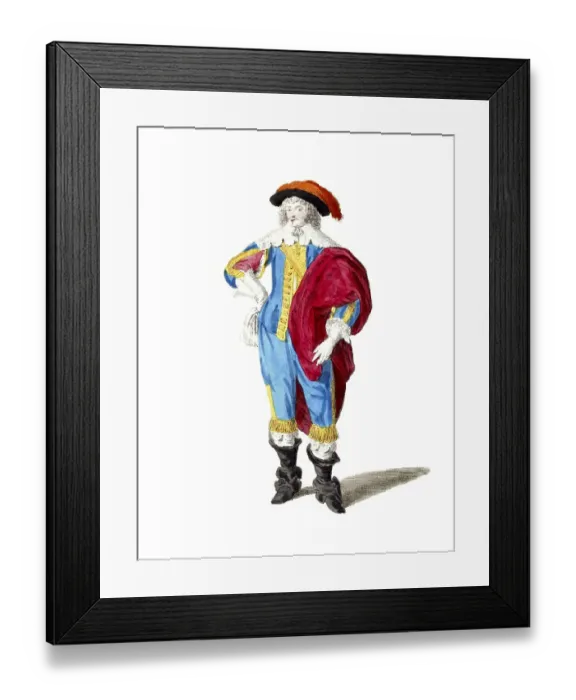 Framed Print : Historical clothing, fashion over the course of time, clothing of a distinguished gentleman from England, around 1640, digitally restored reproduction of a model from the 18th / 19th century, exact date unknown