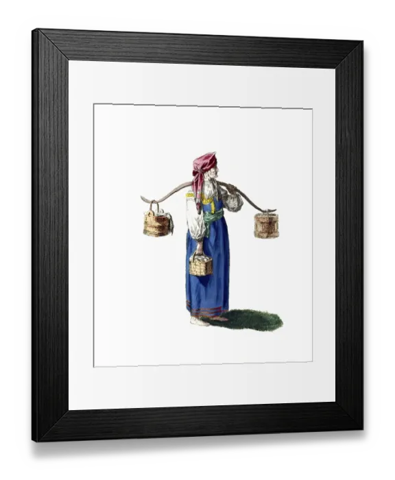 Framed Print : Historical clothing, fashion over time, clothing of a market woman from Russia in 1764, digitally restored reproduction of a model from the 18th / 19th century, exact date unknown