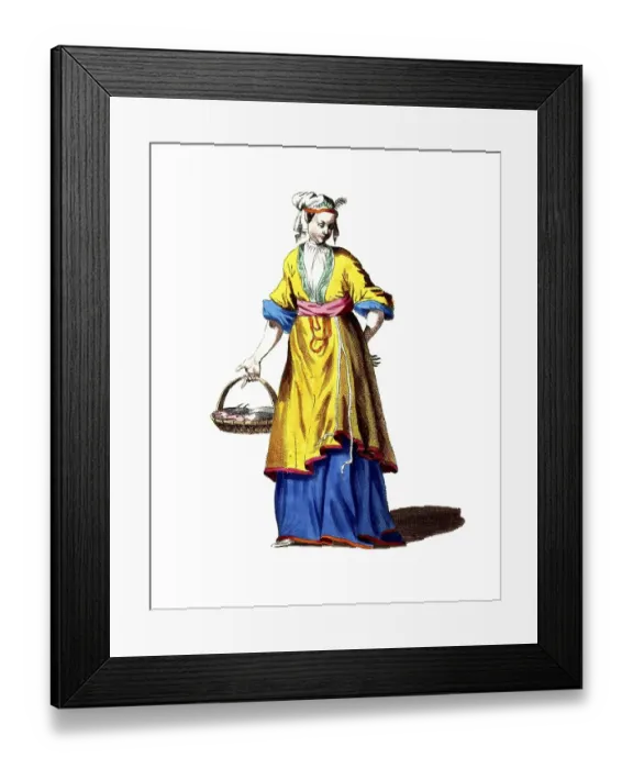 Framed Print : Historical clothing, fashion in the course of time, clothing of a maid in China, 18th century, digitally restored reproduction of a model from the 18th / 19th century, exact date unknown
