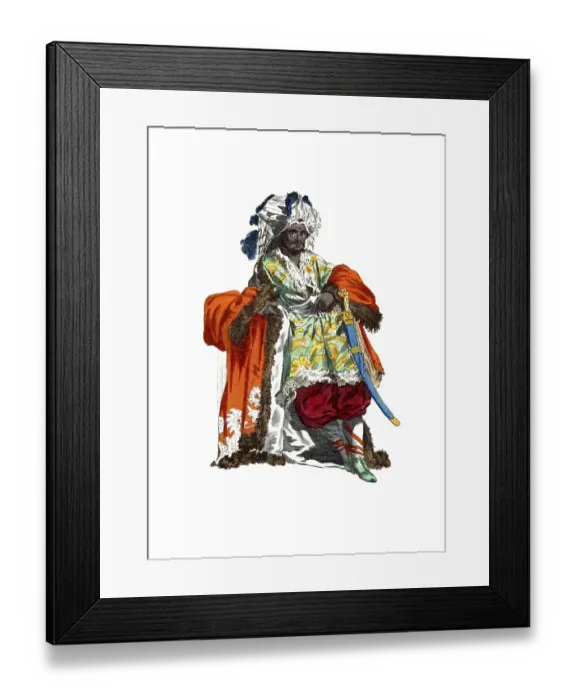 Framed Print : Historical clothing, fashion over time, traditional costume of a Native American chief in 1749, America, digitally restored reproduction of a model from the 18th / 19th century, exact date unknown, man in splendid coat with gold and red details Framed Print : Historical clothing, fashion over time, traditional costume of a Native American chief in 1749, America, digitally restored reproduction of a model from the 18th / 19th century, exact date unknown, man in splendid coat with gold and red details