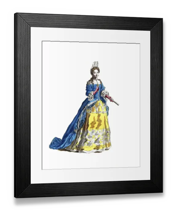 Framed Print : Historical clothing, fashion through the ages, clothing of the Duchess of Orleans in 1700, France, digitally restored reproduction of a model from the 18th / 19th century, exact date unknown