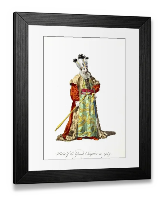 Framed Print : Historical clothing, fashion over time, clothing of the Grand Seignior, Emperor of the Turks, in 1749, digitally restored reproduction of an 18th / 19th century model, exact date unknown Framed Print : Historical clothing, fashion over time, clothing of the Grand Seignior, Emperor of the Turks, in 1749, digitally restored reproduction of an 18th / 19th century model, exact date unknown