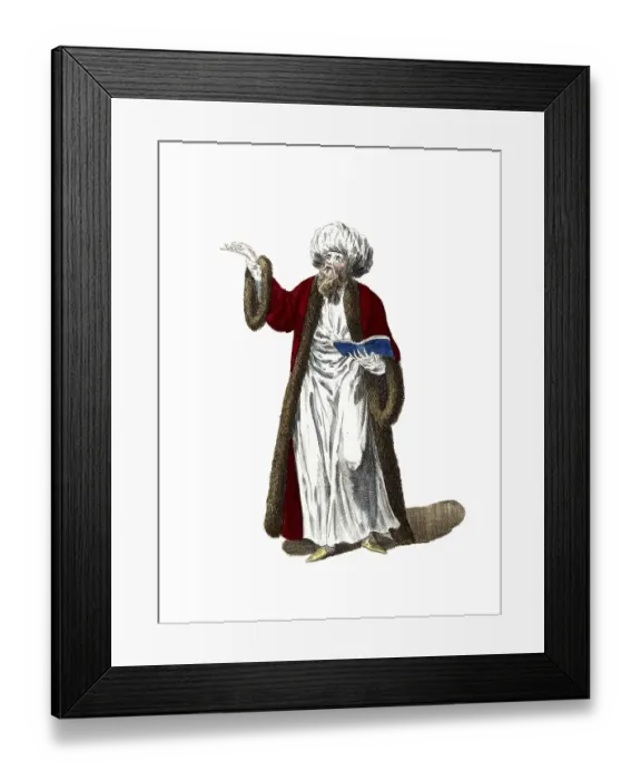 Framed Print : Historical clothing, fashion over time, clothing of the mufti or chief priest of the Turks in 1749, Ottoman Empire, digitally restored reproduction of a model from the 18th / 19th century, exact date unknown, man in white robe with red coat Framed Print : Historical clothing, fashion over time, clothing of the mufti or chief priest of the Turks in 1749, Ottoman Empire, digitally restored reproduction of a model from the 18th / 19th century, exact date unknown, man in white robe with red coat