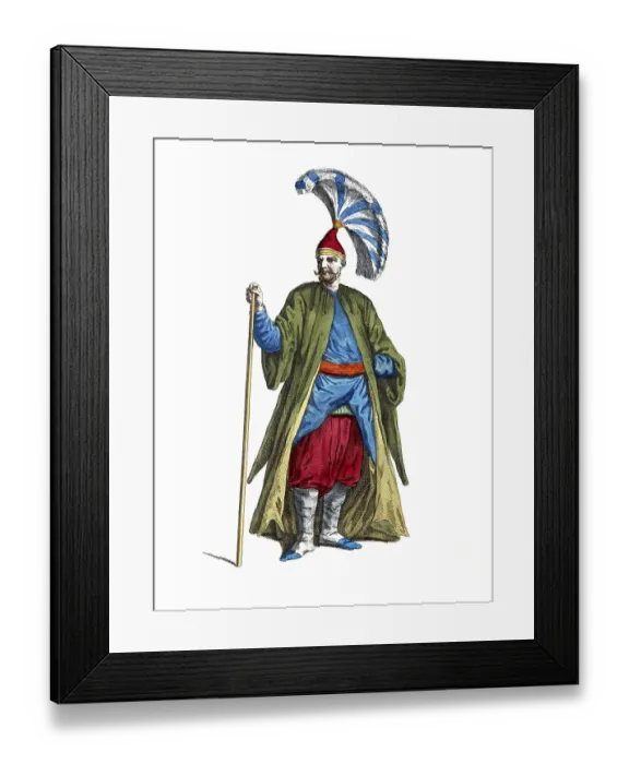 Framed Print : Historical clothing, fashion over time, clothing of the Tchorbadgi or Captain of the Janesaries, 1700, Ottoman Empire, digitally restored reproduction of a model from the 18th / 19th century, exact date unknown