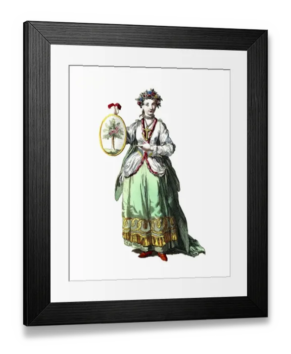 Framed Print : Historical clothing, Fashion through the ages, Hope, symbolic representation by a woman in 18th century clothing, digitally restored reproduction of a model from the 18th / 19th century, exact date unknown