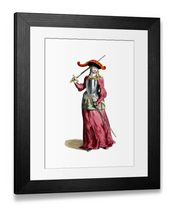 Framed Print : Historical clothing, fashion over time, Joan of Arc (born probably 1412, died 30 May 1431 in Rouen, France), called Joan of Arc or Maid of Arc, was a French resistance fighter in the Hundred Years War Framed Print : Historical clothing, fashion over time, Joan of Arc (born probably 1412, died 30 May 1431 in Rouen, France), called Joan of Arc or Maid of Arc, was a French resistance fighter in the Hundred Years War