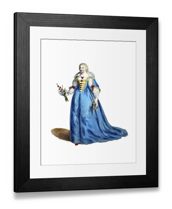 Framed Print : Historical clothing, fashion over time, Maria de Medici, born 26 April 1575, died 3 July 1642, was the second woman of the French King Henry IV and Queen of France since 1600, digitally restored reproduction of a model from the 18th / 19th century