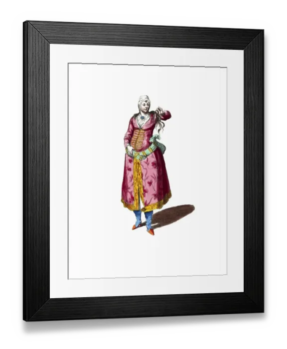Framed Print : Historical clothing, fashion in the course of time, clothing of a Persian lady around 1700, Persia, digitally restored reproduction of a model from the 18th / 19th century, exact date unknown, woman in elaborate traditional clothing, in a pose