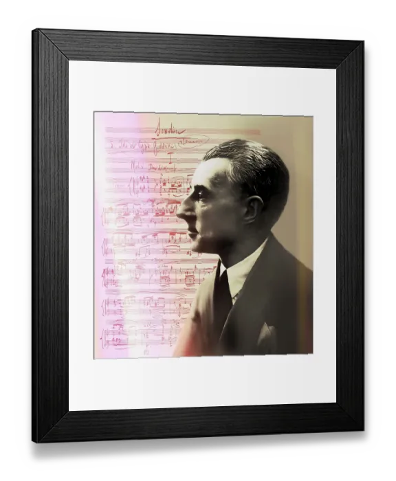 Framed Print : Joseph Maurice Ravel, 1875 - 1937, French composer, pianist and conductor, leading musician in Impressionism, 1925, sheet music from Sonatine, premier mouvement, 1905, digitally edited