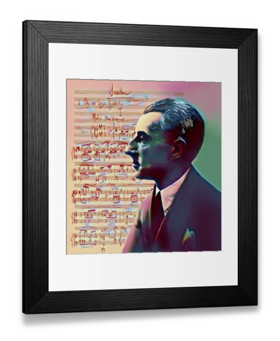 Framed Print : Joseph Maurice Ravel, 1875 - 1937, French composer, pianist and conductor, leading musician in Impressionism, 1925, sheet music from Sonatine, premier mouvement, 1905, digitally edited