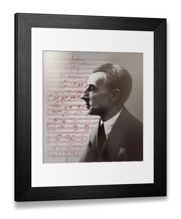 Framed Print : Joseph Maurice Ravel, 1875 - 1937, French composer, pianist and conductor, leading musician in Impressionism, 1925, sheet music from Sonatine, premier mouvement, 1905, digitally edited