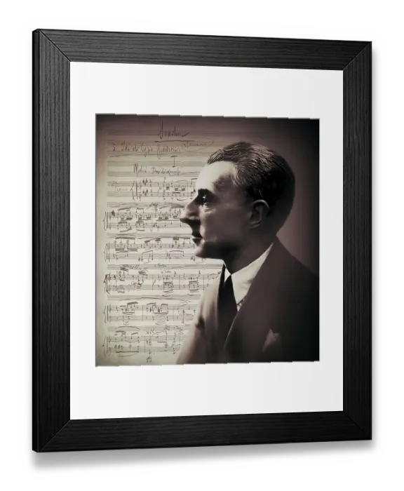 Framed Print : Joseph Maurice Ravel, 1875 - 1937, French composer, pianist and conductor, leading musician in Impressionism, 1925, sheet music from Sonatine, premier mouvement, 1905, digitally edited