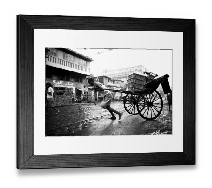 Framed Print : Rickshaw puller struggling Calcutta Kolkata West Bengal India Asia 1989
