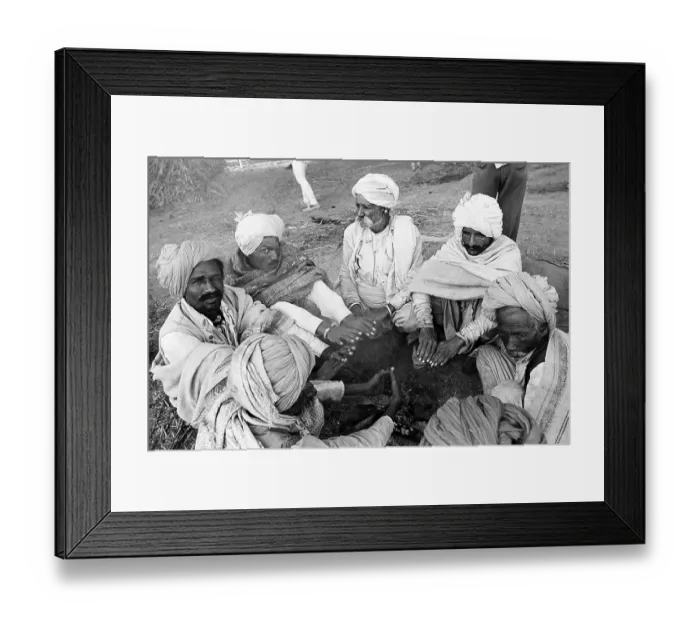 Framed Print : Seven men warming hands in winter cold Vautha fair Gujarat India Asia 1983 Framed Print : Seven men warming hands in winter cold Vautha fair Gujarat India Asia 1983