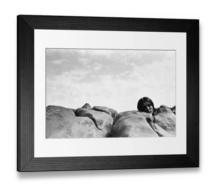 Framed Print : Woman face and rocks Bhayandar Mumbai Maharashtra India Asia 1973