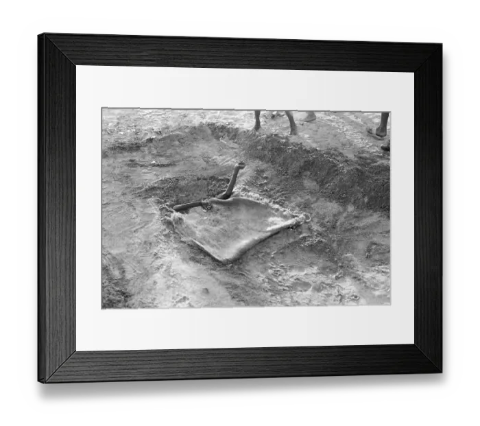 Framed Print : Beggar buried under sand only hands showing Chowpatty Mumbai India Asia 1974