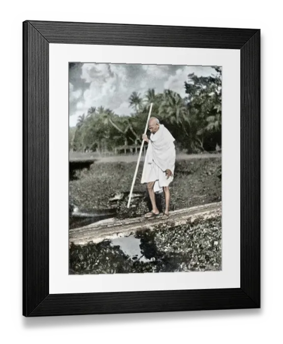 Framed Print : Mahatma gandhi during peace march in noakhali, bangladesh, india, asia, 1946