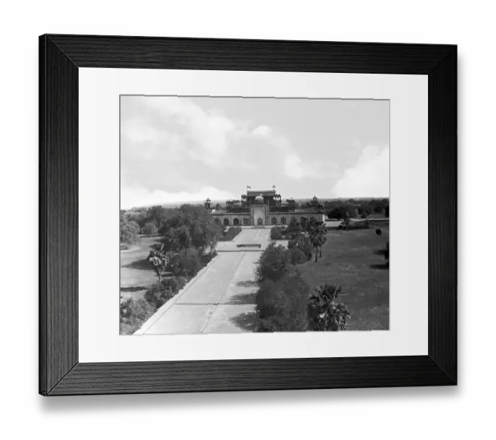 Framed Print : Old vintage lantern slide of Akbar tomb, sikandra, Agra, uttar pradesh, India, Asia