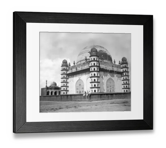 Framed Print : Old vintage lantern slide of gol gumbaz tomb, bijapur, karnataka, india, asia