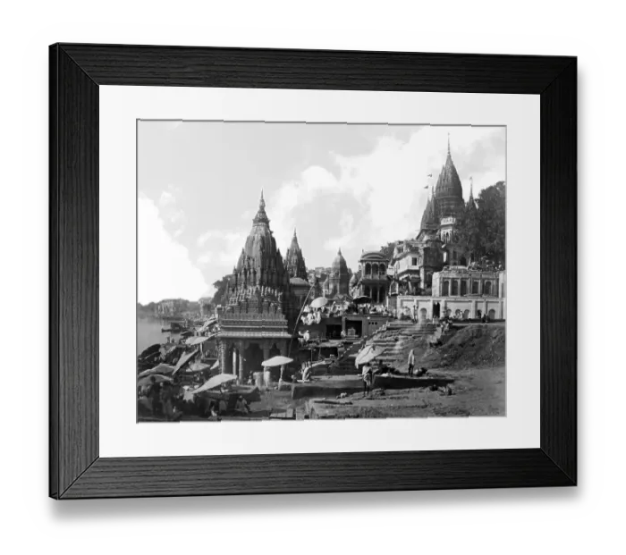 Framed Print : Old vintage lantern slide of Ghat banaras, Varanasi, uttar pradesh, India, Asia