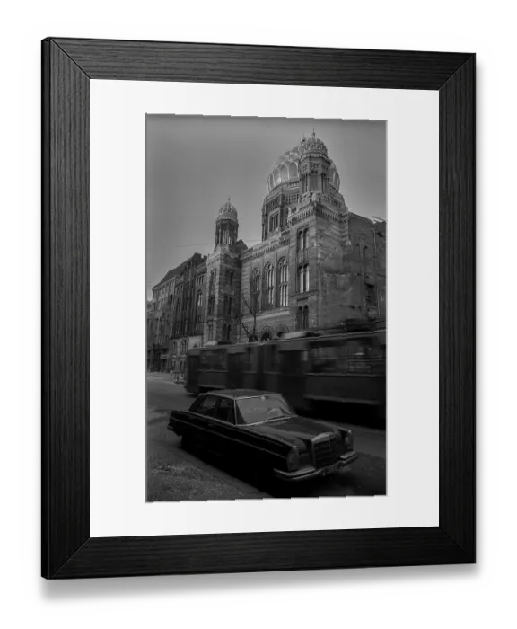 Framed Print : Germany, Berlin, 21.02.1992, Construction site of the New Synagogue, Oranienburger Strasse, with old Mercedes, Europe