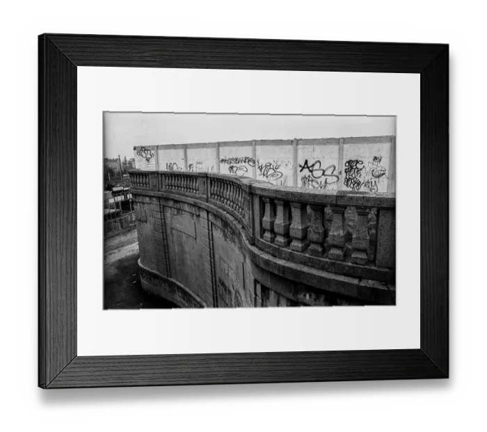 Framed Print : Germany, Berlin, 19.02.1992, Boesebruecke, with remains of the Wall, Bornholmer Strasse S-Bahn station, platform, Europe