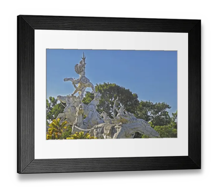 Framed Print : Balinese stone mythology figures on horse statues, Denpasar, Bali, Indonesia, Asia