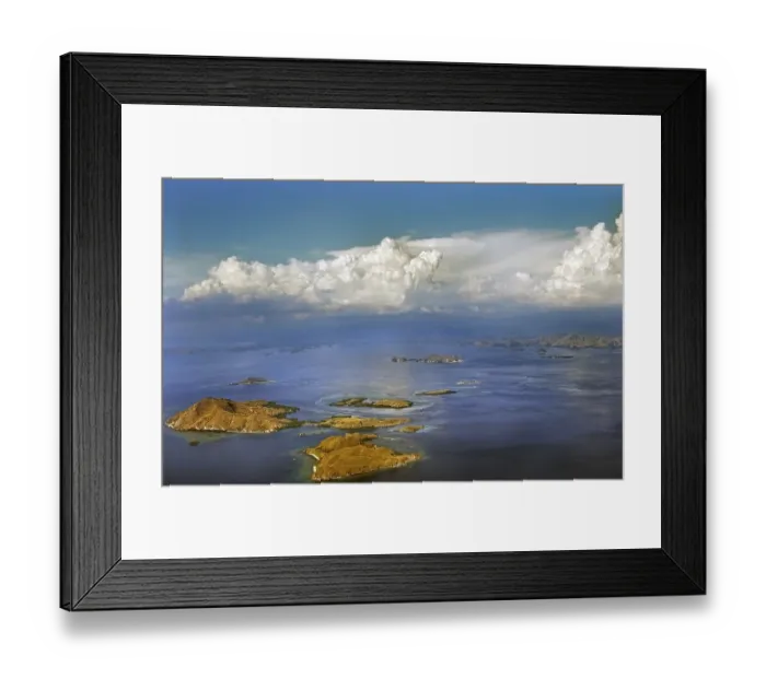 Framed Print : Aerial view, cumulus clouds, cumulus and small islands, flight from Denpasar Bali to Flores, Indonesia, Asia