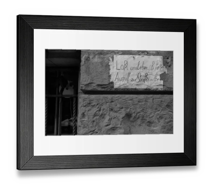 Framed Print : Germany, Berlin, 19.02.1992, let's live, exhaust please to the centre of the street, Europe Framed Print : Germany, Berlin, 19.02.1992, let's live, exhaust please to the centre of the street, Europe