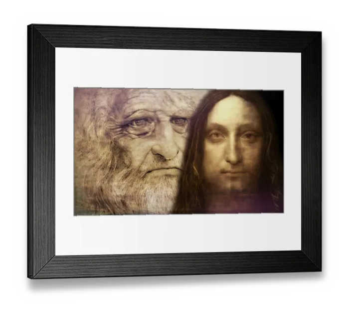 Framed Print : Leonardo da Vinci, 1452 - 1519, Italian painter, sculptor, architect and engineer, the painting Salvator Mundi, Savior of the World, digitally edited