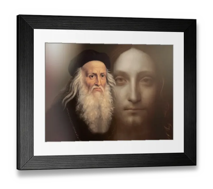 Framed Print : Leonardo da Vinci, 1452 - 1519, Italian painter, sculptor, architect and engineer, the painting Salvator Mundi, Savior of the World, digitally edited