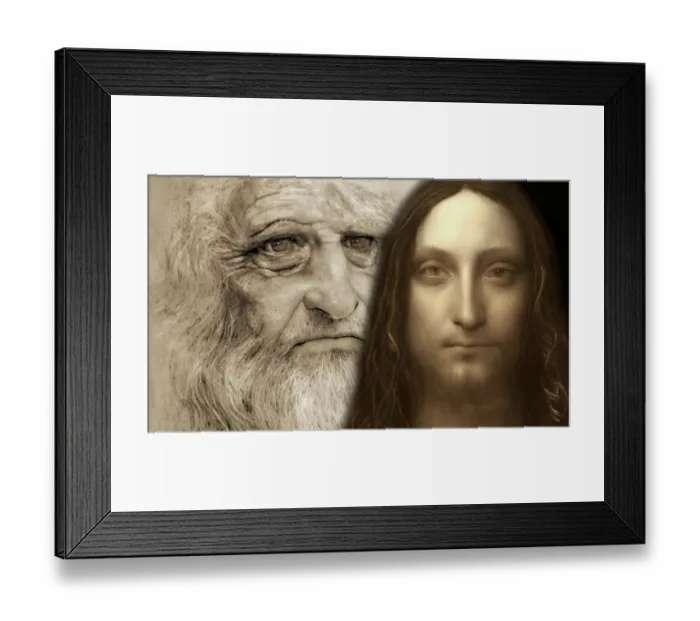 Framed Print : Leonardo da Vinci, 1452 - 1519, Italian painter, sculptor, architect and engineer, the painting Salvator Mundi, Savior of the World, digitally edited