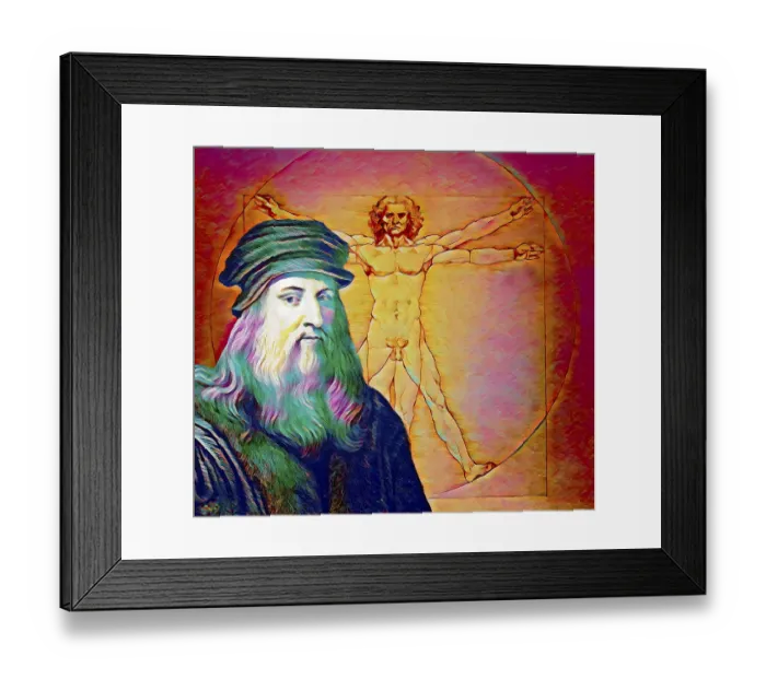 Framed Print : Leonardo da Vinci, 1452 - 1519, Italian painter, sculptor, architect and engineer, the painting The Vitruvian Man, digitally edited