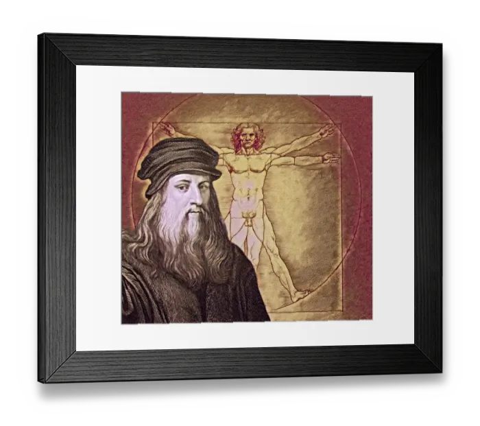 Framed Print : Leonardo da Vinci, 1452 - 1519, Italian painter, sculptor, architect and engineer, the painting The Vitruvian Man, digitally edited