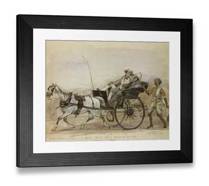 Framed Print : British men in horse cart visit to jail, India, 1995, As ia