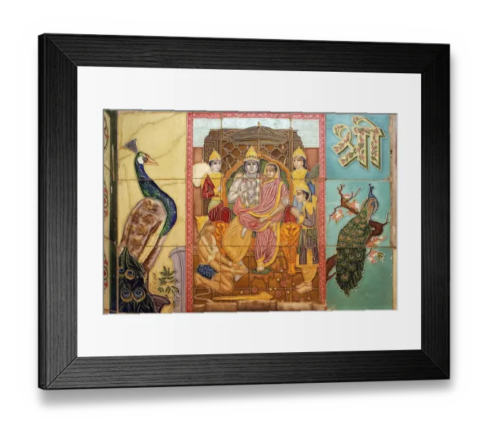 Framed Print : Painting on tiles, lord Ram with sita and Hanuman, shiv Mandir built in 1950, taluka Bhiwandi, dis trict Thana