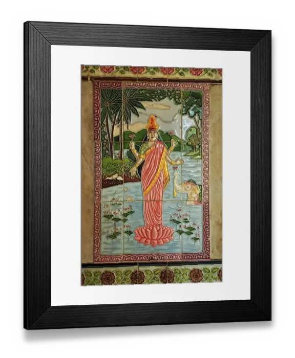 Framed Print : Painting on tiles, goddess Laxmi, shiv Mandir built in 1950, taluka Bhiwandi, dis trict Thana, Maharas htra, India, As ia