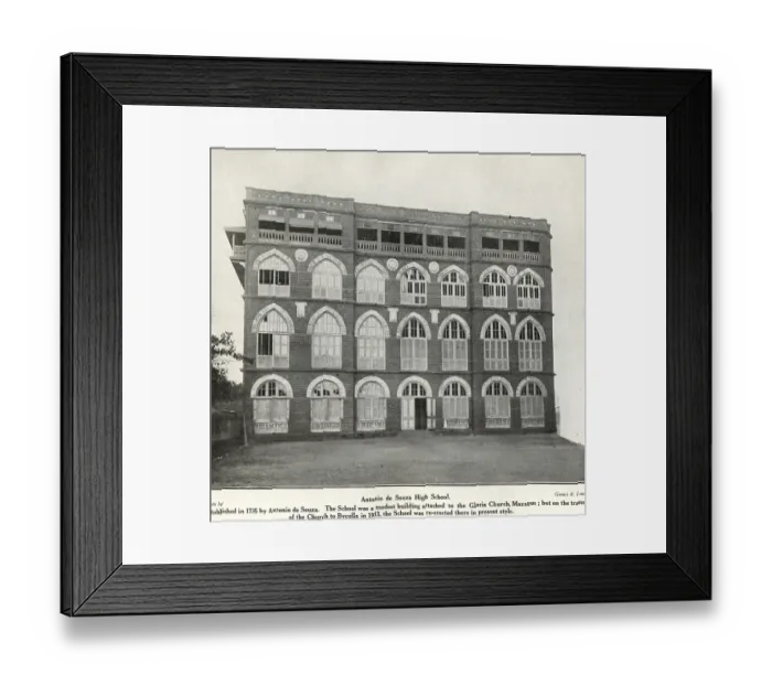 Framed Print : Catholic Community Antonio de souza High school es tablished in 1795 modest building, Maharas htra, India, As ia