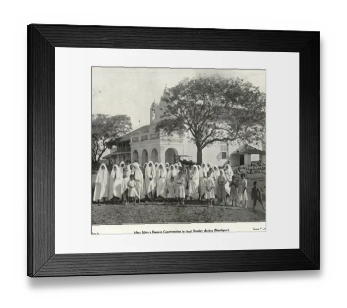Framed Print : Catholic community after mass Bass ein congregation in their sunday clothes Manikpur, Vas ai, Maharas htra, India, As ia
