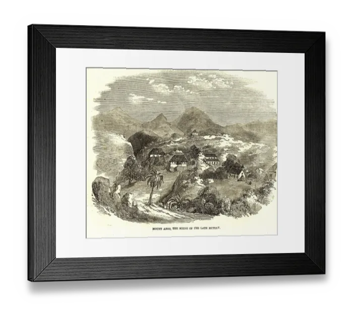 Framed Print : Military and munity mutiny views Mount Aboo or Mount Abu scene of Late Mutiny, Rajas than, India, As ia