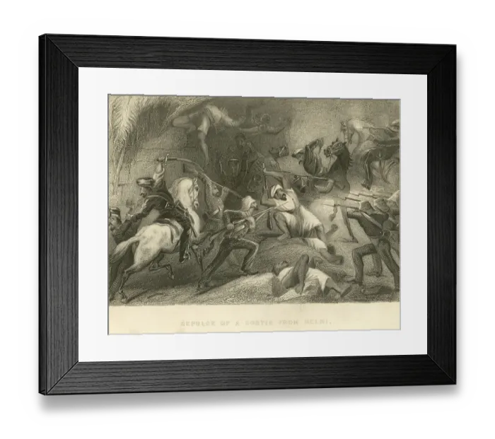 Framed Print : Military and munity mutiny Views Repulse of a sortie From Delhi, India, As ia
