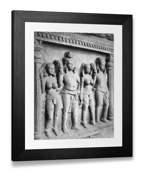 Framed Print : s tone sculpture at Kanheri caves at Bombay Mumbai, Maharas htra, India 1940's
