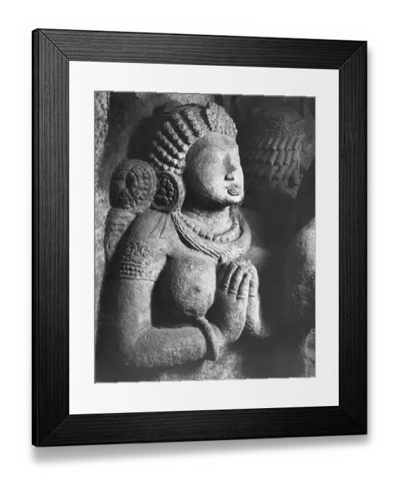 Framed Print : s tone sculpture in Aurangabad caves, Aurangabad, Maharas htra, India 1940's