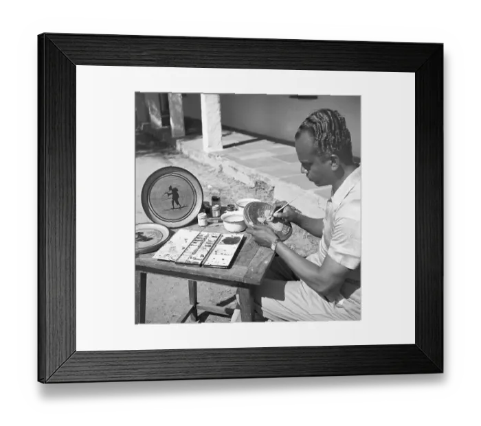 Framed Print : Man using portable rotating lathe applying lacquer wringtinforia wood, painting lacquer toys, Channapatna, Karnataka