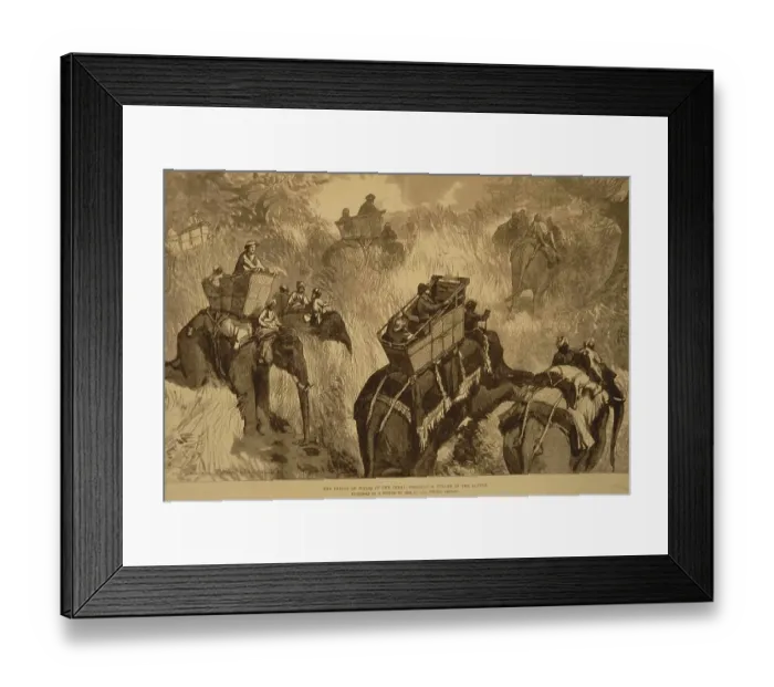 Framed Print : Lithographs The Prince of Wales in Terai crossing Nullah in Jungle, India, Asia