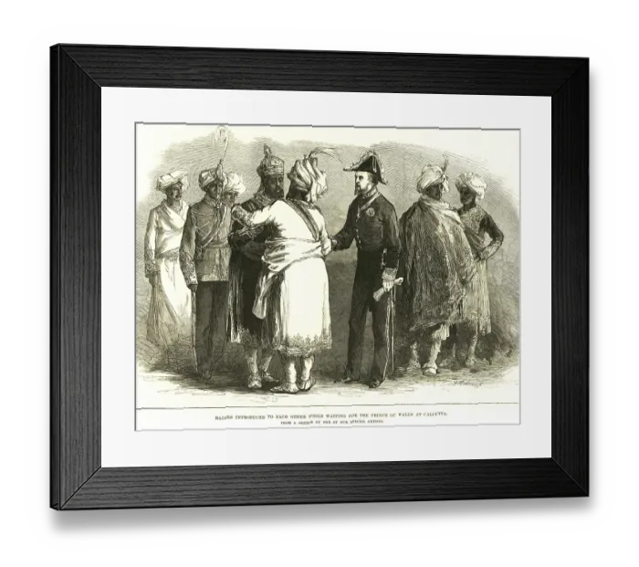 Framed Print : Lithographic portraits Rajah's Introduced to each other while waiting for the Prince of Wales at Calcutta, West Bengal, India, Asia