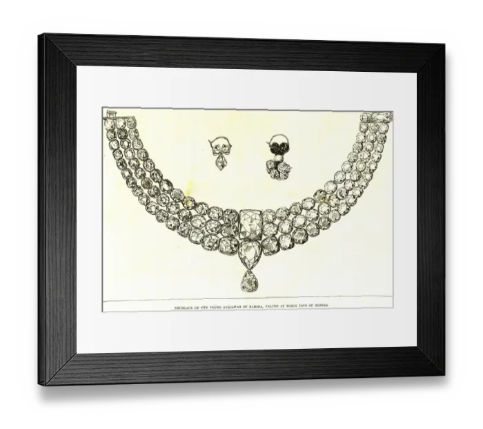 Framed Print : Necklace of the young Guicowar of Baroda, valued at forty Lacs of rupees, India, Asia
