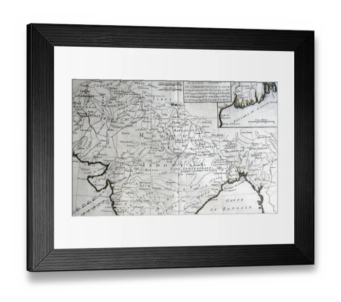 Framed Print : India map, carte de la partie superieure